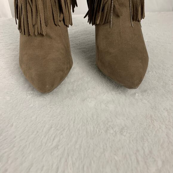Betseyville by Betsey Johnson Fringe Tan Wedge Ankle Boots Size 7 - Picture 2 of 10